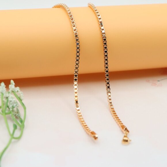 "Box Link Chain Rose Gold Necklace, Bold and Polished Finish, XPNL0187 - Picture 12 of 12